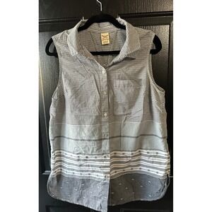 Faded Glory 100 % Cotton Sleeveless Striped Button Up Shirt Size L